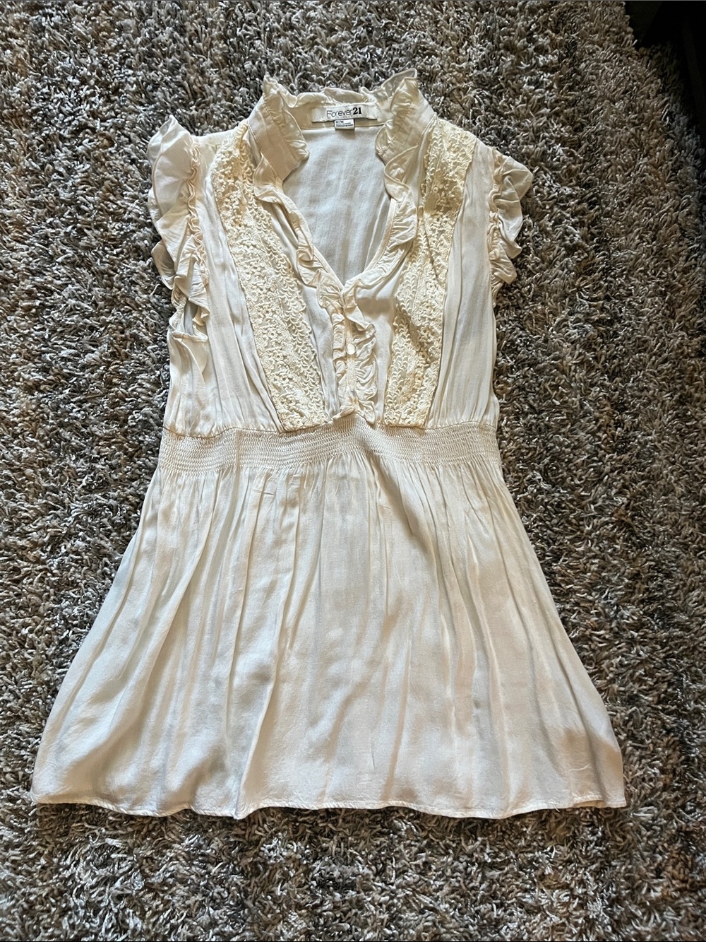 Forever 21 Ivory Ruffle Lace-Trim Mini Dress